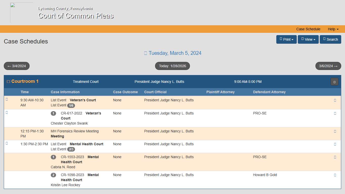 Court Admin - Case Schedules