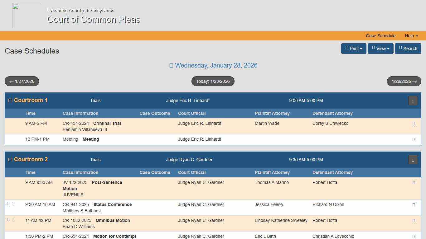 Court Admin - Case Schedules